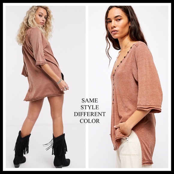 FREE PEOPLE BOHO TUNIC HENLEY TEE TOP A2C - Picture 5 of 16
